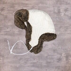 Vintage VTG Y2K 2000's Denver Haynes Crazy Knitted Cream Faux Fur Ushanka
